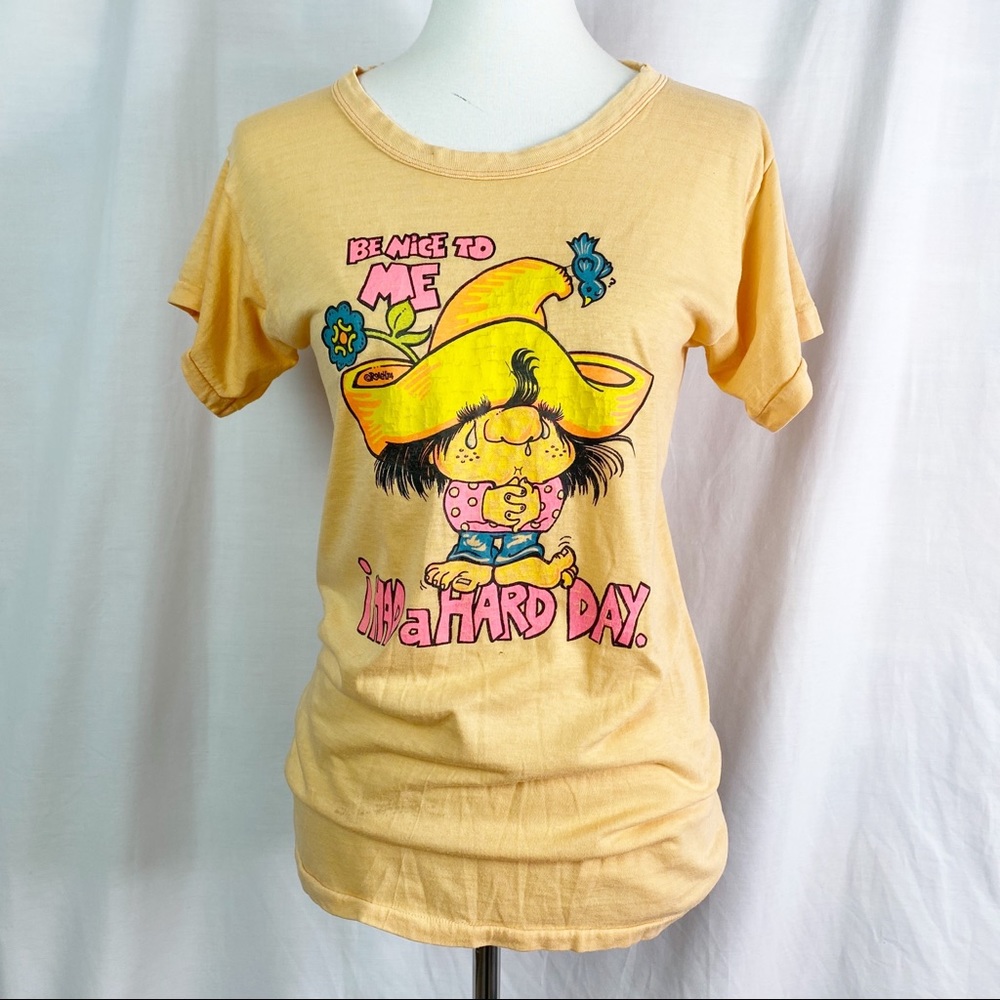 Vintage 1970s Neon Day Glow Flower Troll Hippie T-shirt Med